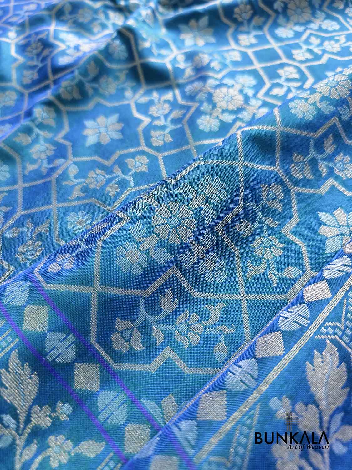 Blue Ektara Banarasi Jamdani Weaved Silk Saree
