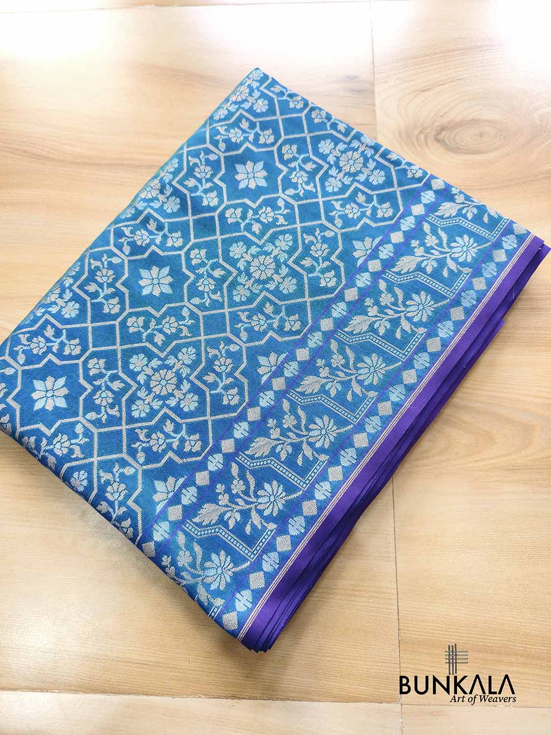 Blue Ektara Banarasi Jamdani Weaved Silk Saree
