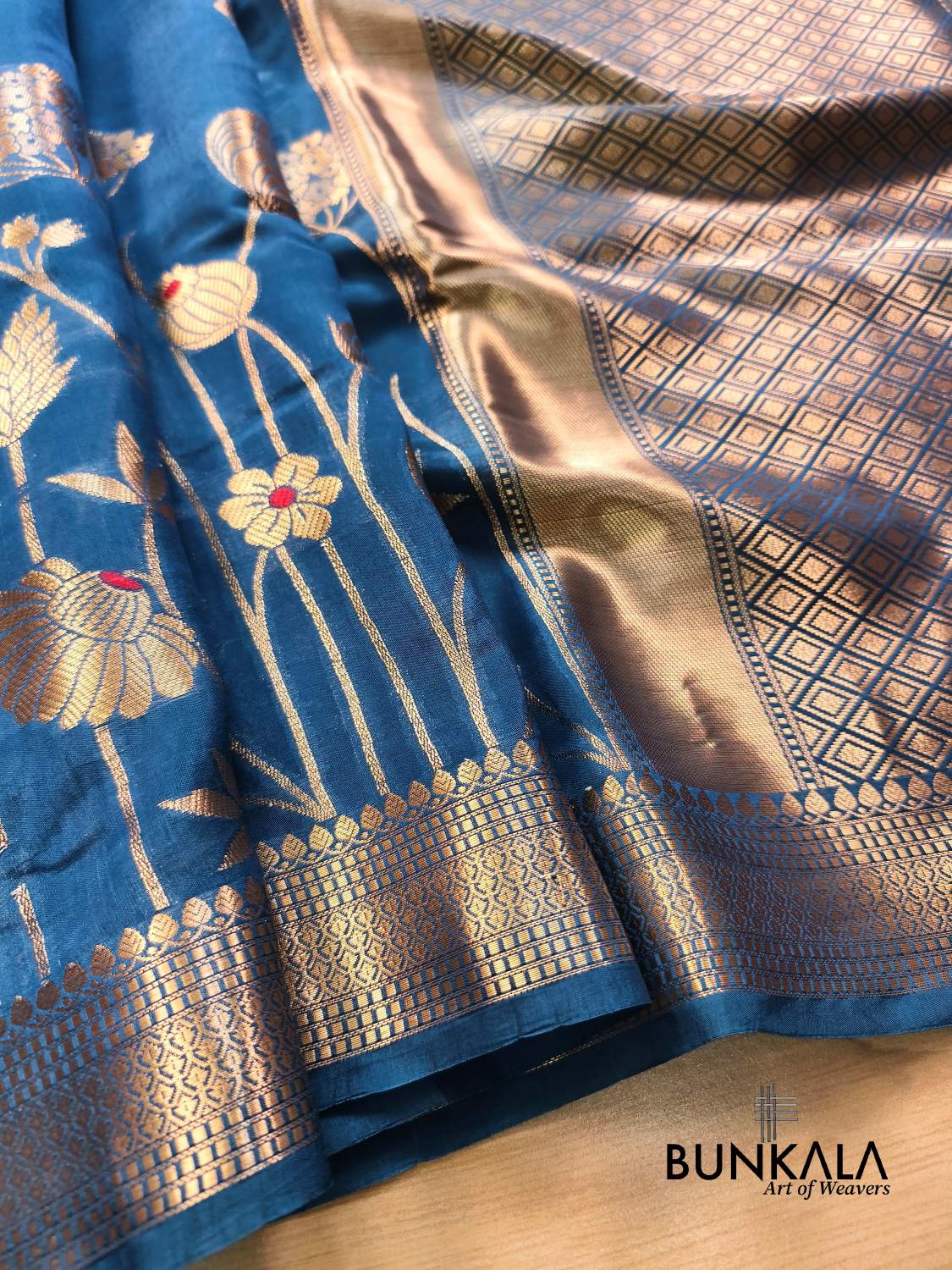 Blue Half Floral Half Buti Pure Banarasi Mango Silk Saree 