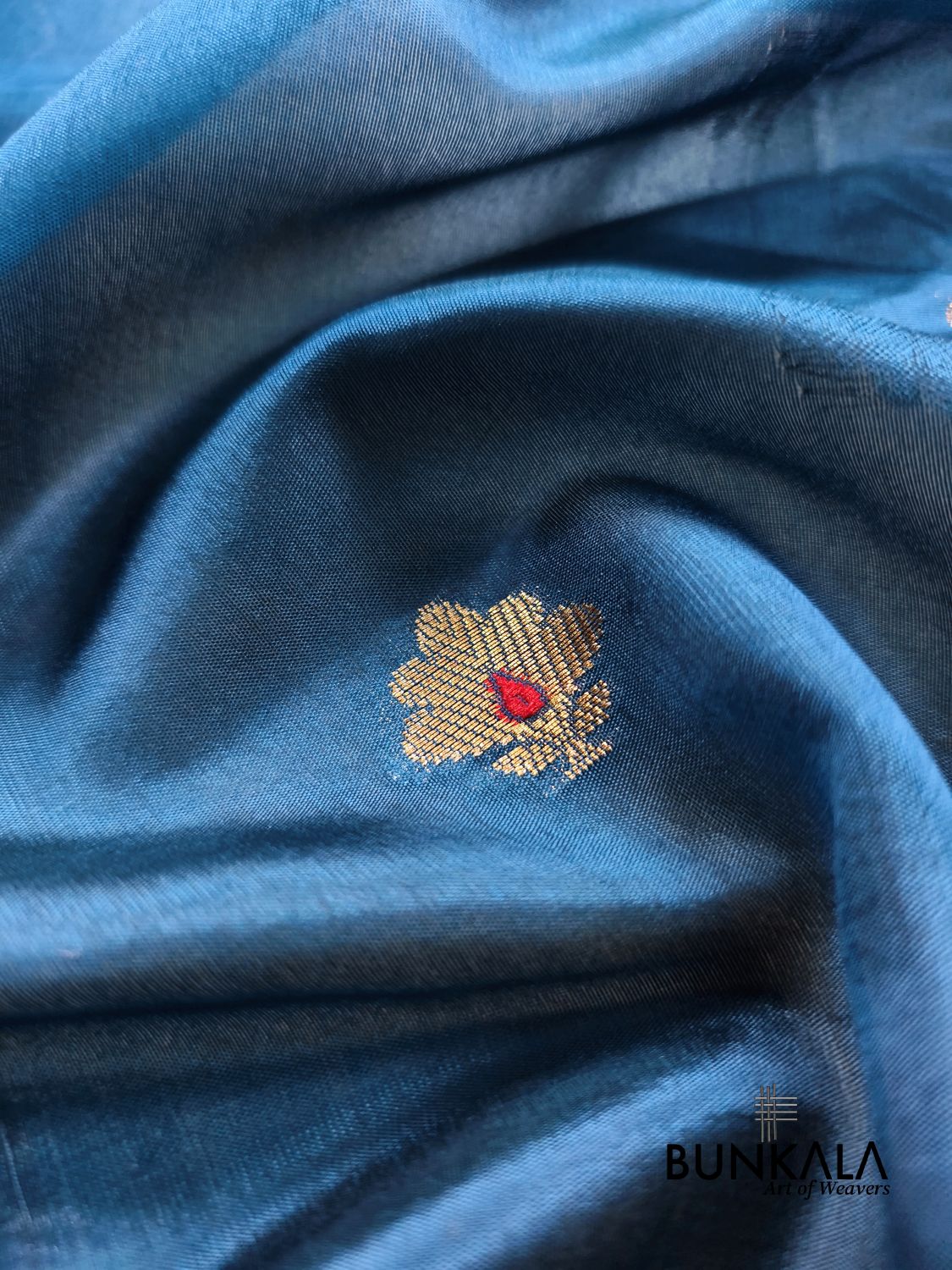 Blue Half Floral Half Buti Pure Banarasi Mango Silk Saree 