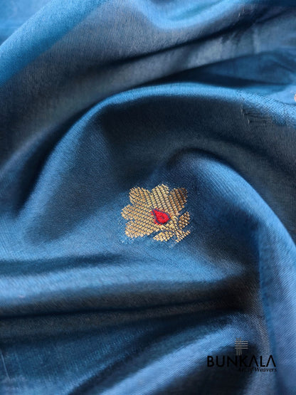 Blue Half Floral Half Buti Pure Banarasi Mango Silk Saree 