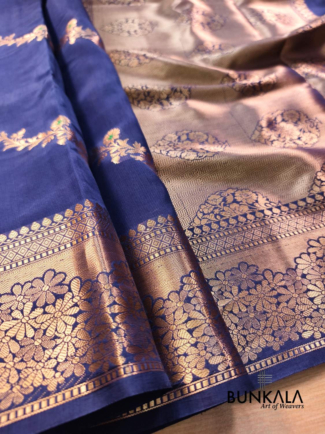 Blue Leheriya Meena Pure Banarasi Mango Silk Saree 