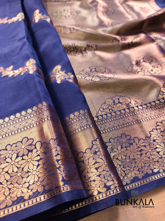 Blue Leheriya Meena Pure Banarasi Mango Silk Saree 