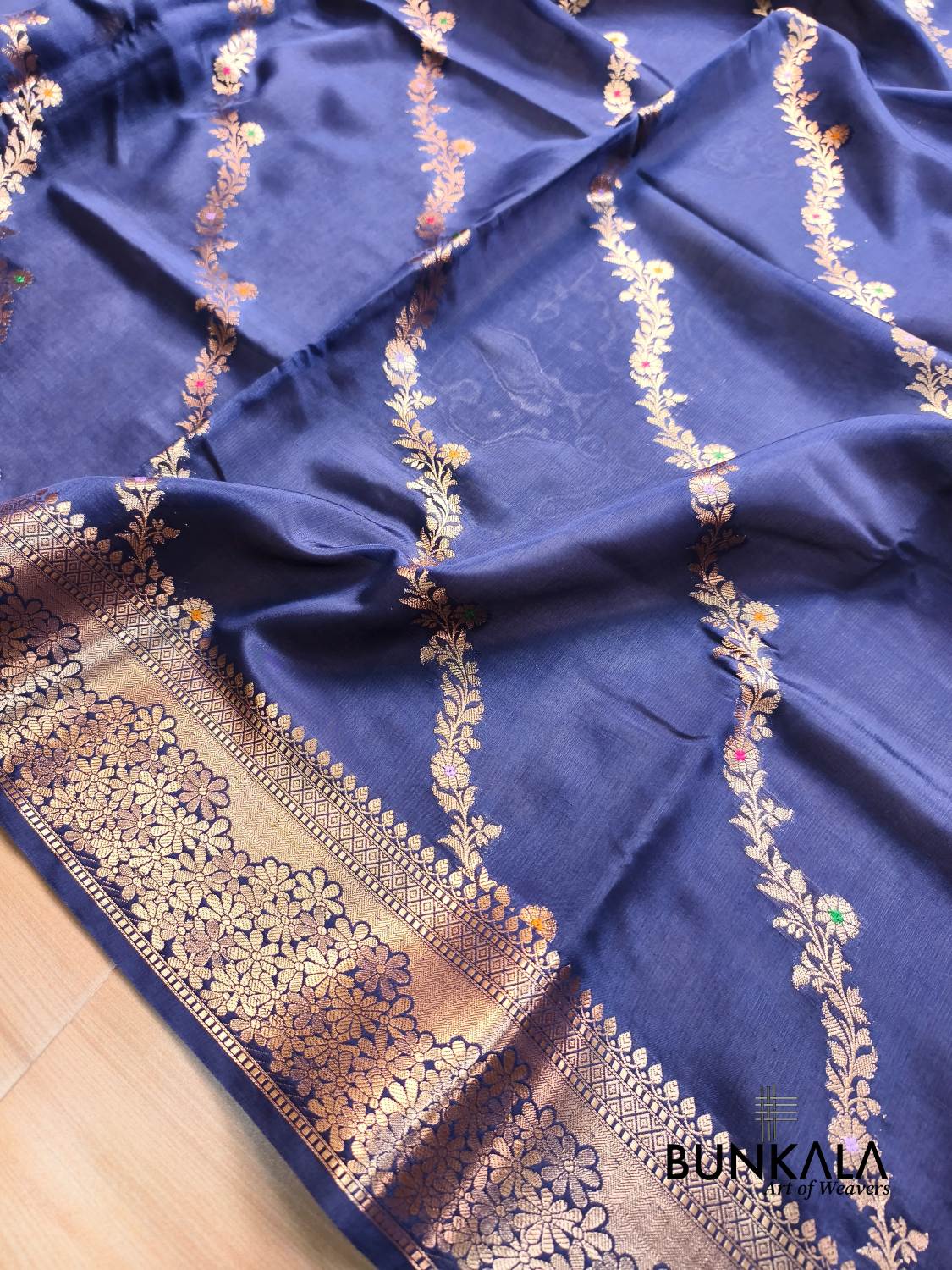 Blue Leheriya Meena Pure Banarasi Mango Silk Saree 