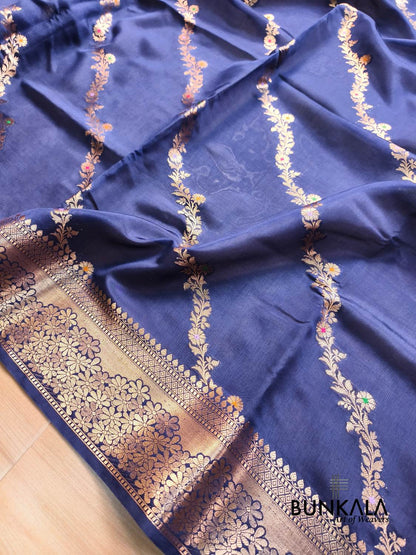 Blue Leheriya Meena Pure Banarasi Mango Silk Saree 