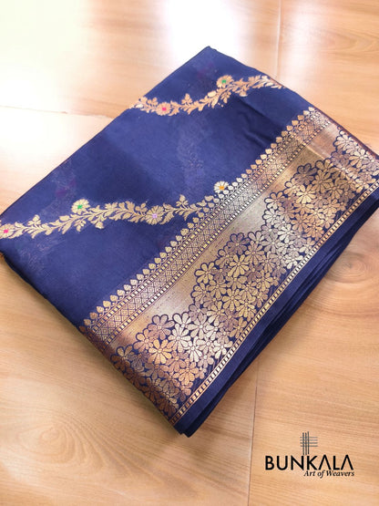 Blue Leheriya Meena Pure Banarasi Mango Silk Saree 