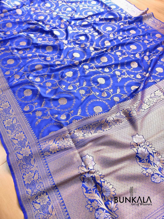 Blue Sona Rupa Floral Jaal Banarasi Silk Saree 