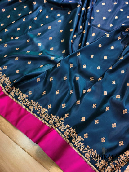 Blue with Pink Contrast Buti Banarasi Mashru Silk Saree