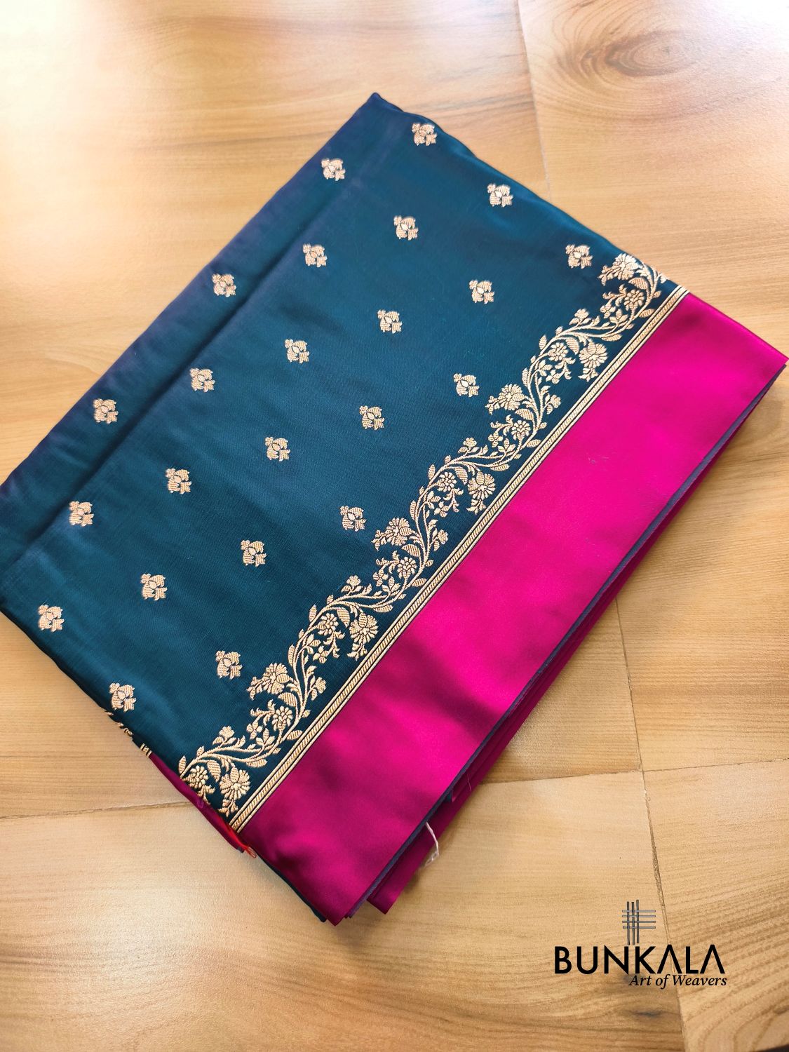 Blue with Pink Contrast Buti Banarasi Mashru Silk Saree