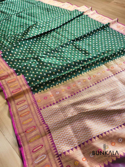 Bottle Green Sona Rupa Handloom Banarasi Pure Katan Silk Saree