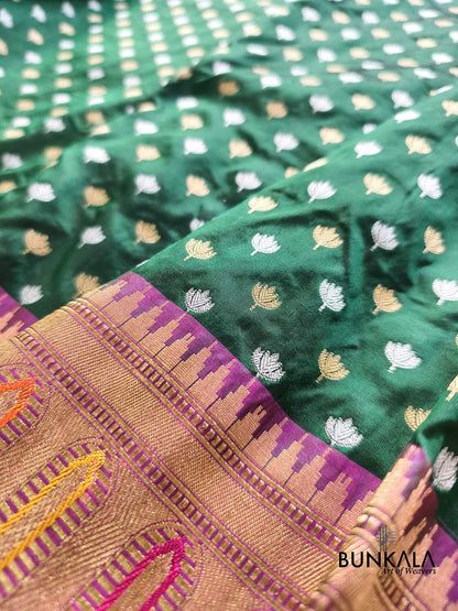 Bottle Green Sona Rupa Handloom Banarasi Pure Katan Silk Saree