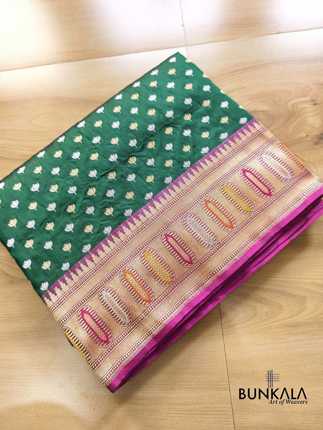 Bottle Green Sona Rupa Handloom Banarasi Pure Katan Silk Saree