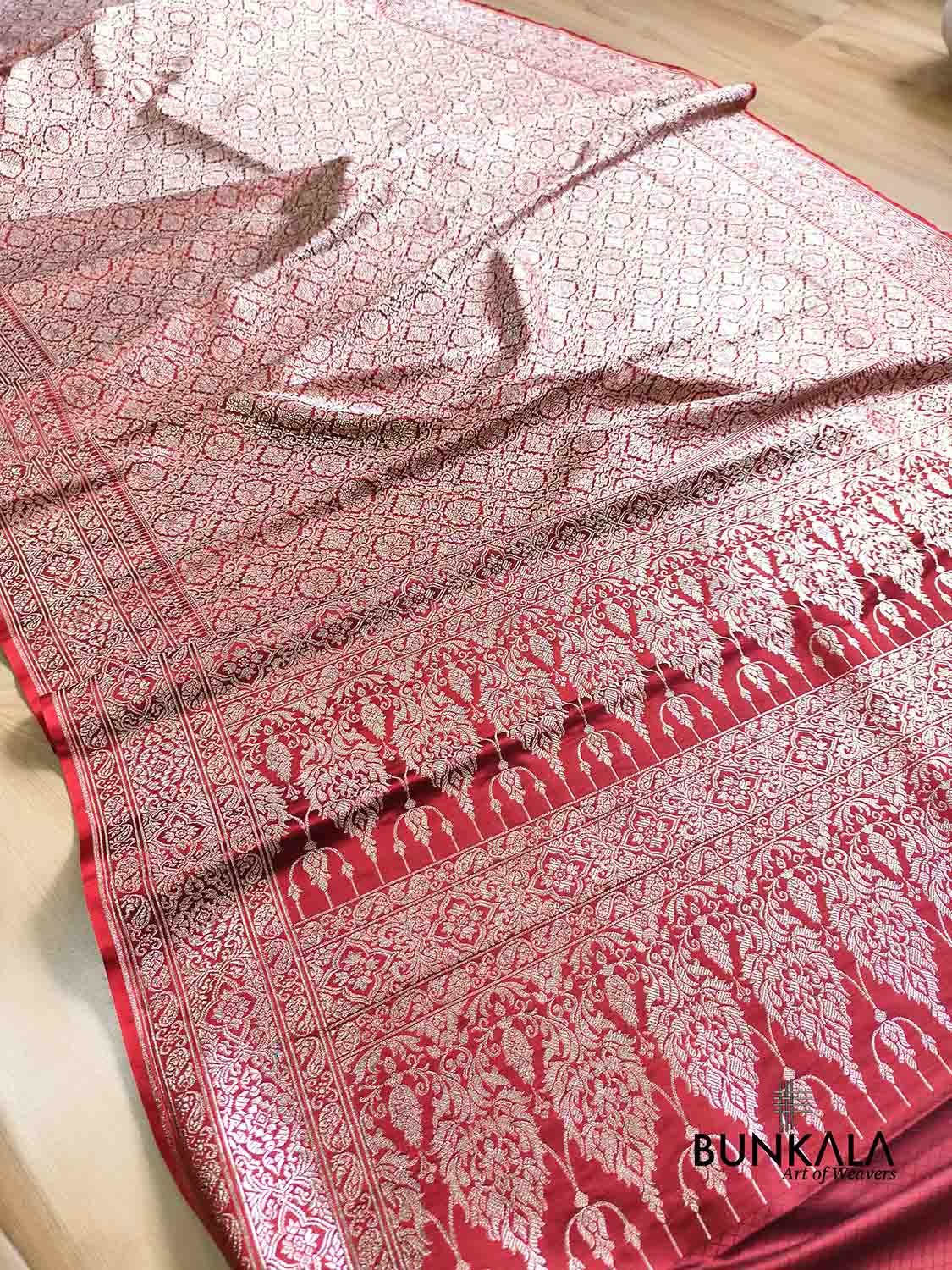 Bridal Edit Maroon Brocade Weaved Banarasi Mashru Silk Saree