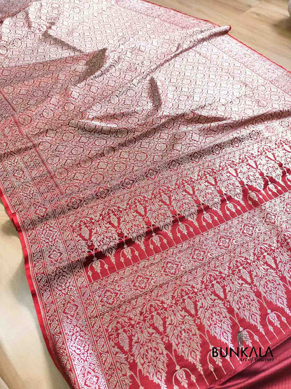 Bridal Edit Maroon Brocade Weaved Banarasi Mashru Silk Saree