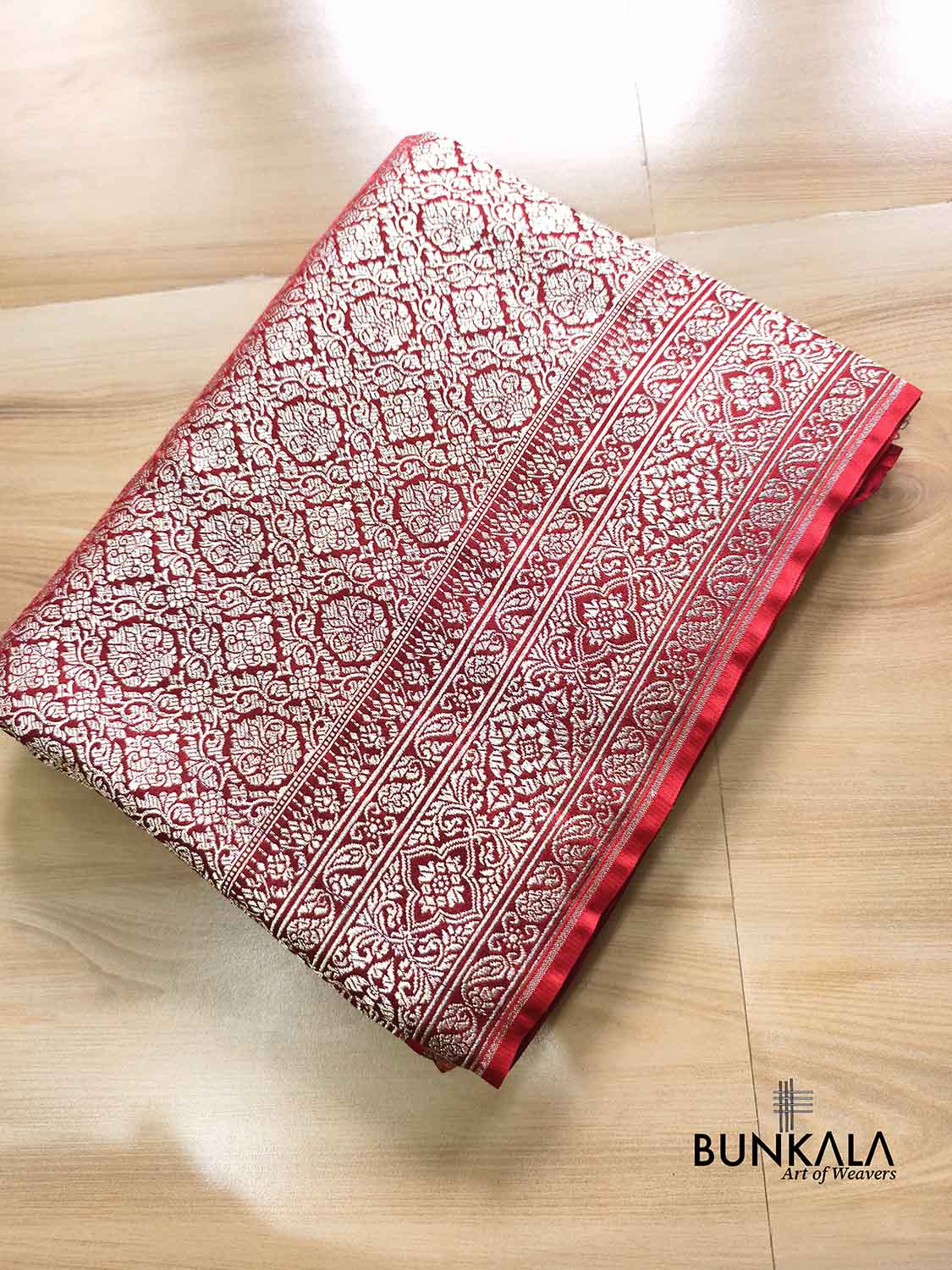 Bridal Edit Maroon Brocade Weaved Banarasi Mashru Silk Saree