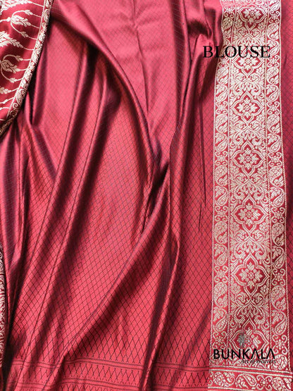 Bridal Edit Maroon Brocade Weaved Banarasi Mashru Silk Saree