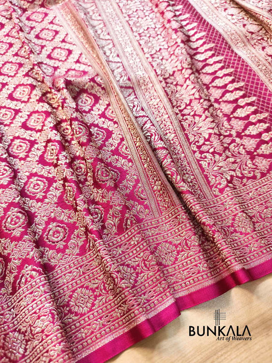 Bridal Magenta Brocade Weaved Banarasi Mashru Silk Saree