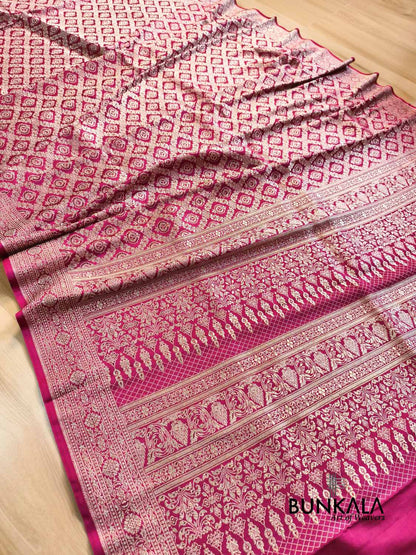 Bridal Magenta Brocade Weaved Banarasi Mashru Silk Saree