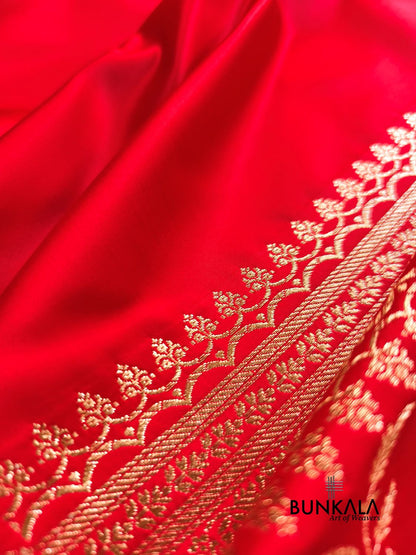 Bridal Red Plain Banarasi Mashru Soft Silk Saree with Paisley Pallu 