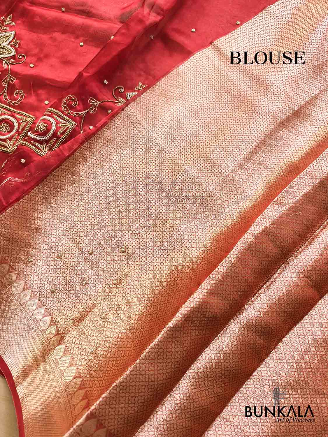 Bridal Red Pure Tissue Hand Embroidered Work Banarasi Saree