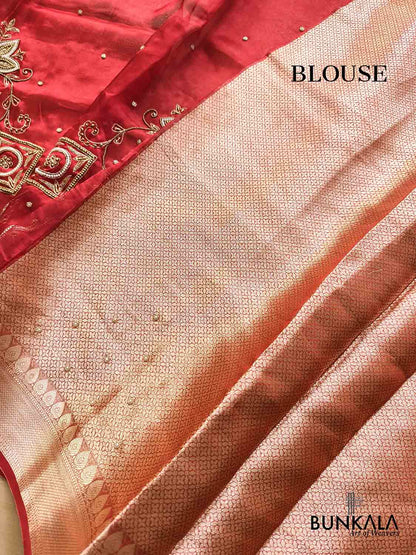 Bridal Red Pure Tissue Hand Embroidered Work Banarasi Saree