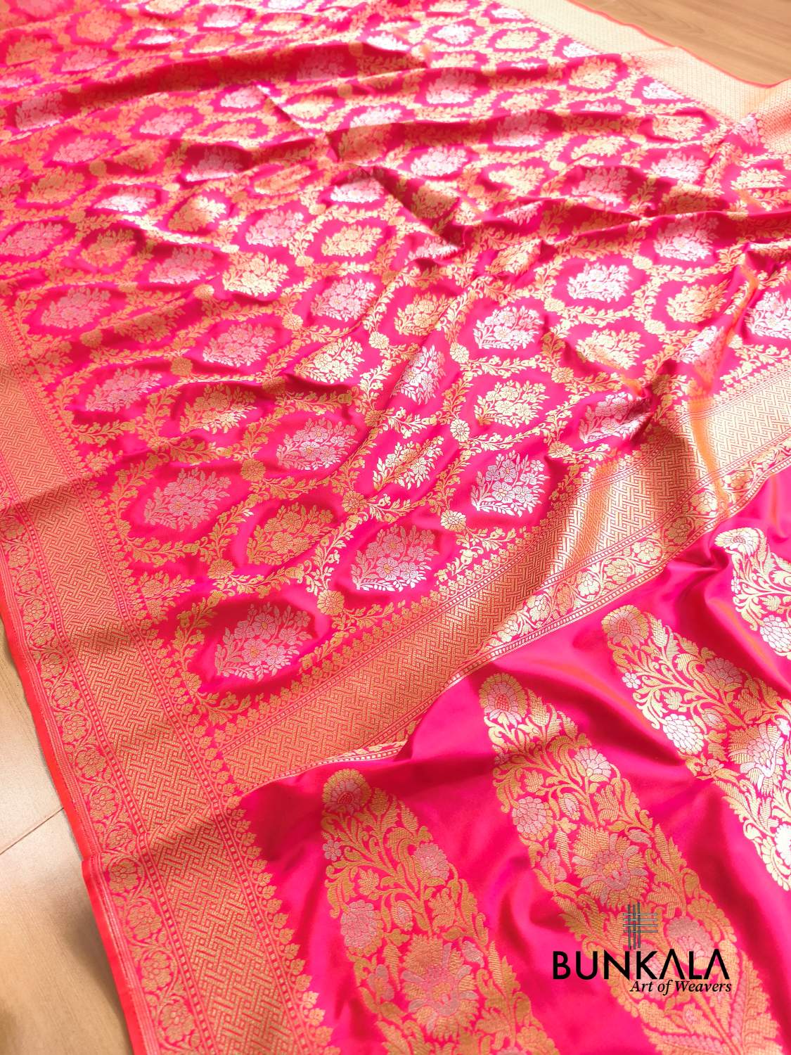 Bright Pink Sona Rupa Floral Jaal Banarasi Silk Saree 
