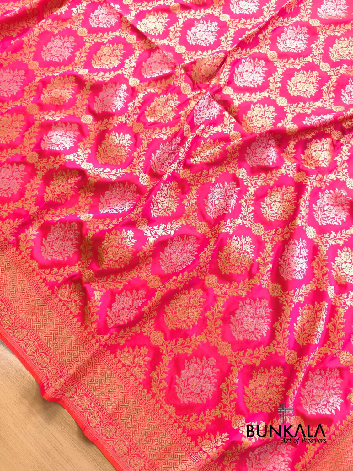 Bright Pink Sona Rupa Floral Jaal Banarasi Silk Saree 