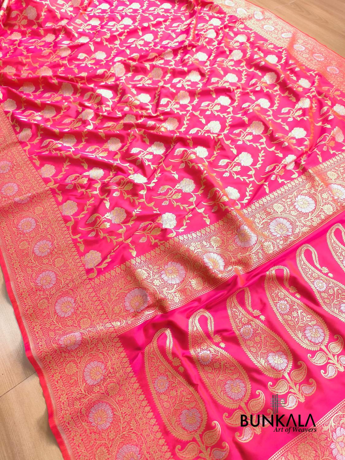 Bright Pink Sona Rupa Floral Jaal Banarasi Silk Saree 