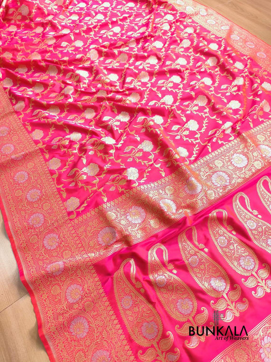 Bright Pink Sona Rupa Floral Jaal Banarasi Silk Saree 