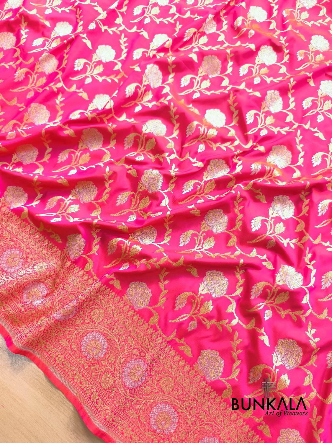 Bright Pink Sona Rupa Floral Jaal Banarasi Silk Saree 