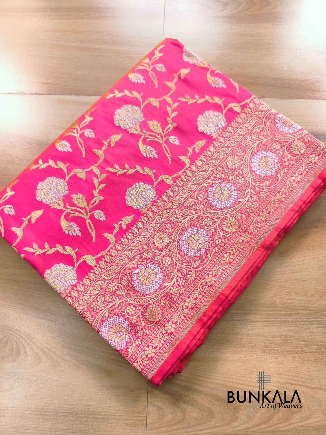 Bright Pink Sona Rupa Floral Jaal Banarasi Silk Saree 