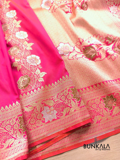 Bright Pink Sona Rupa Meenakari Stripe Banarasi Silk Saree