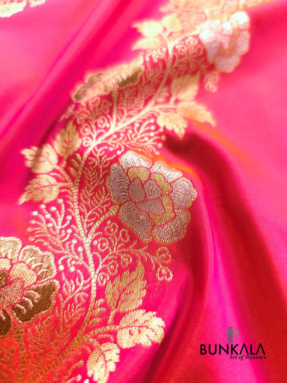 Bright Pink Sona Rupa Meenakari Stripe Banarasi Silk Saree