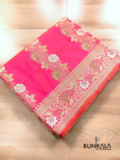 Bright Pink Sona Rupa Meenakari Stripe Banarasi Silk Saree