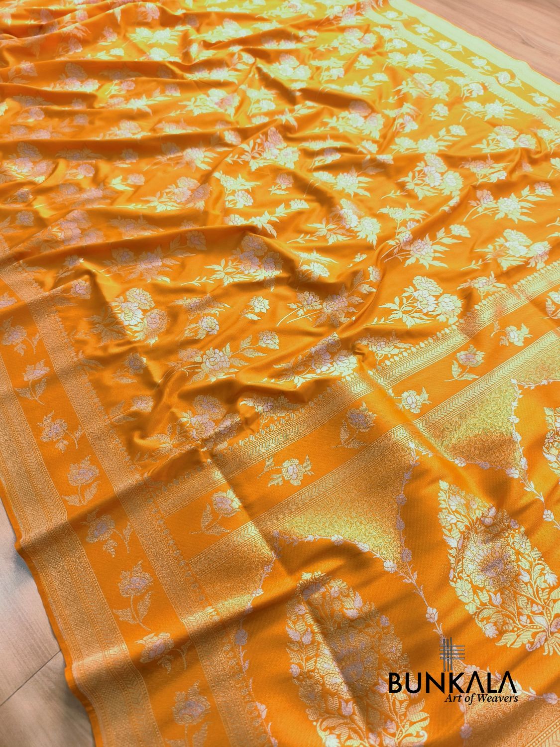 Bright Yellow Sona Rupa Floral Buta Banarasi Silk Saree