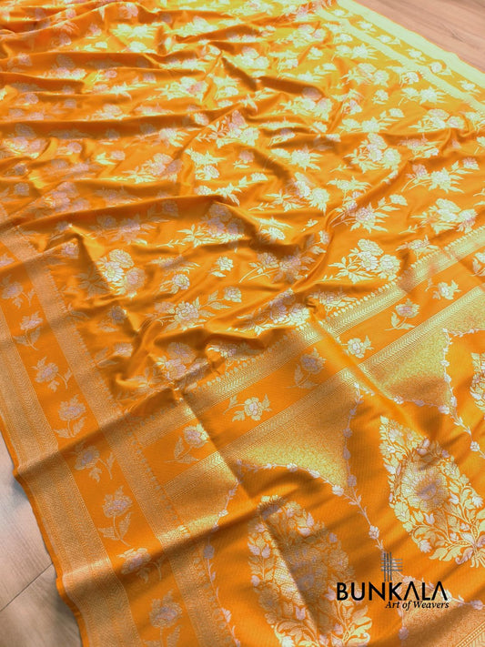 Bright Yellow Sona Rupa Floral Buta Banarasi Silk Saree