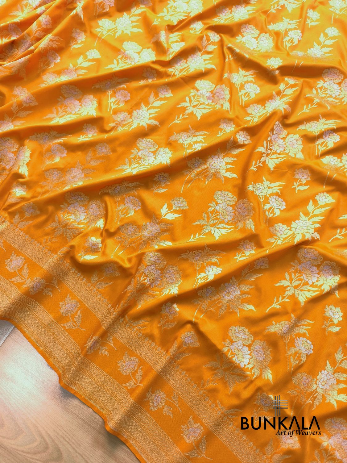 Bright Yellow Sona Rupa Floral Buta Banarasi Silk Saree