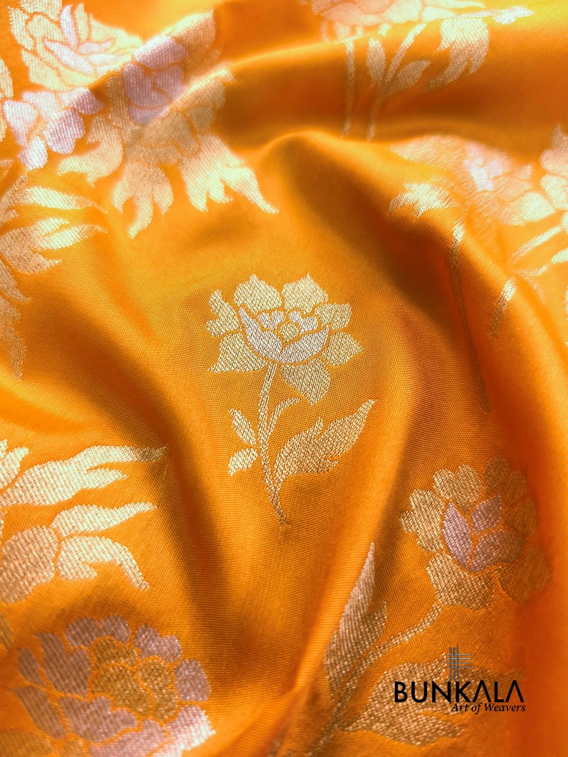 Bright Yellow Sona Rupa Floral Buta Banarasi Silk Saree