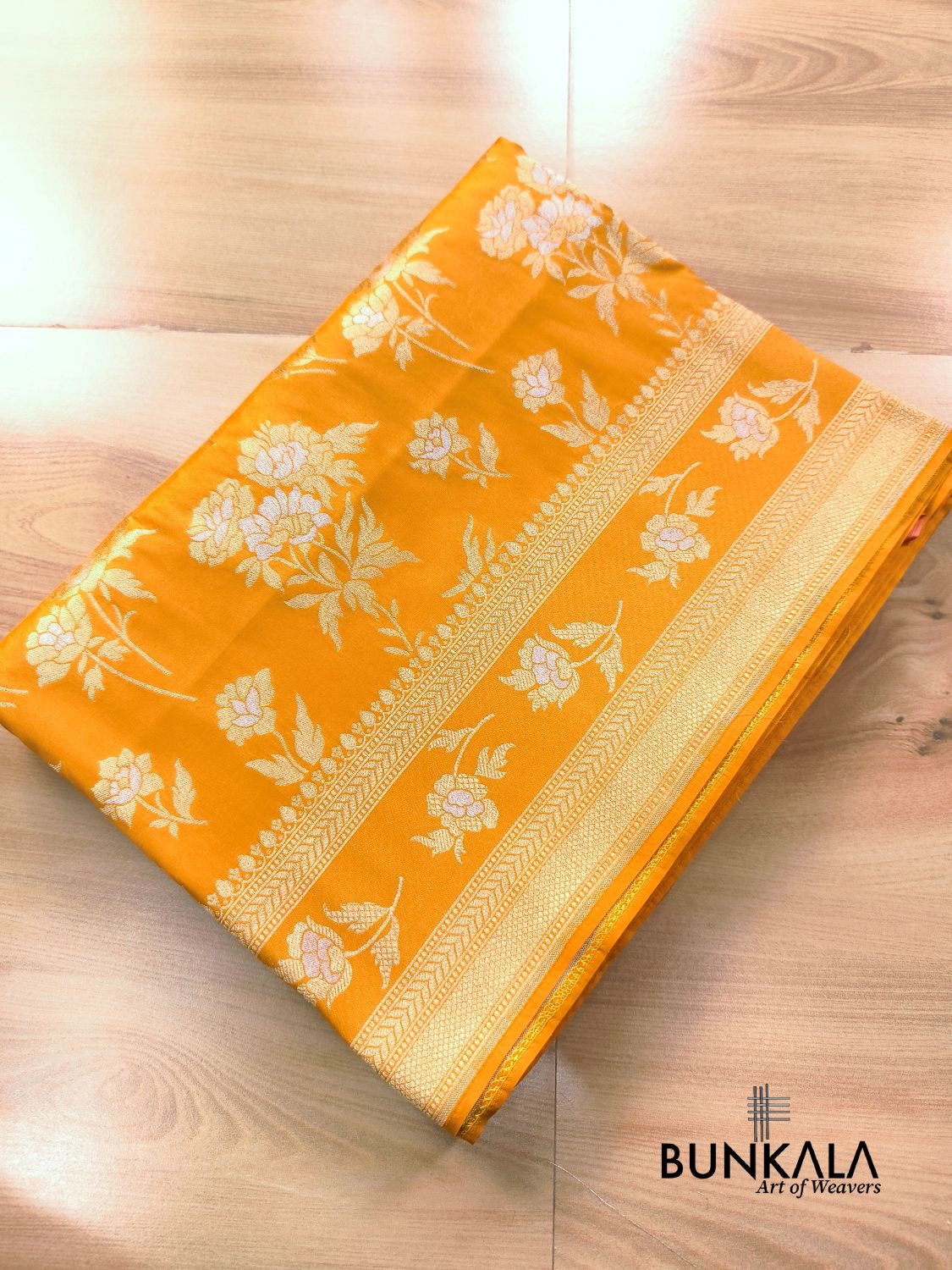 Bright Yellow Sona Rupa Floral Buta Banarasi Silk Saree