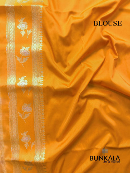 Bright Yellow Sona Rupa Floral Buta Banarasi Silk Saree
