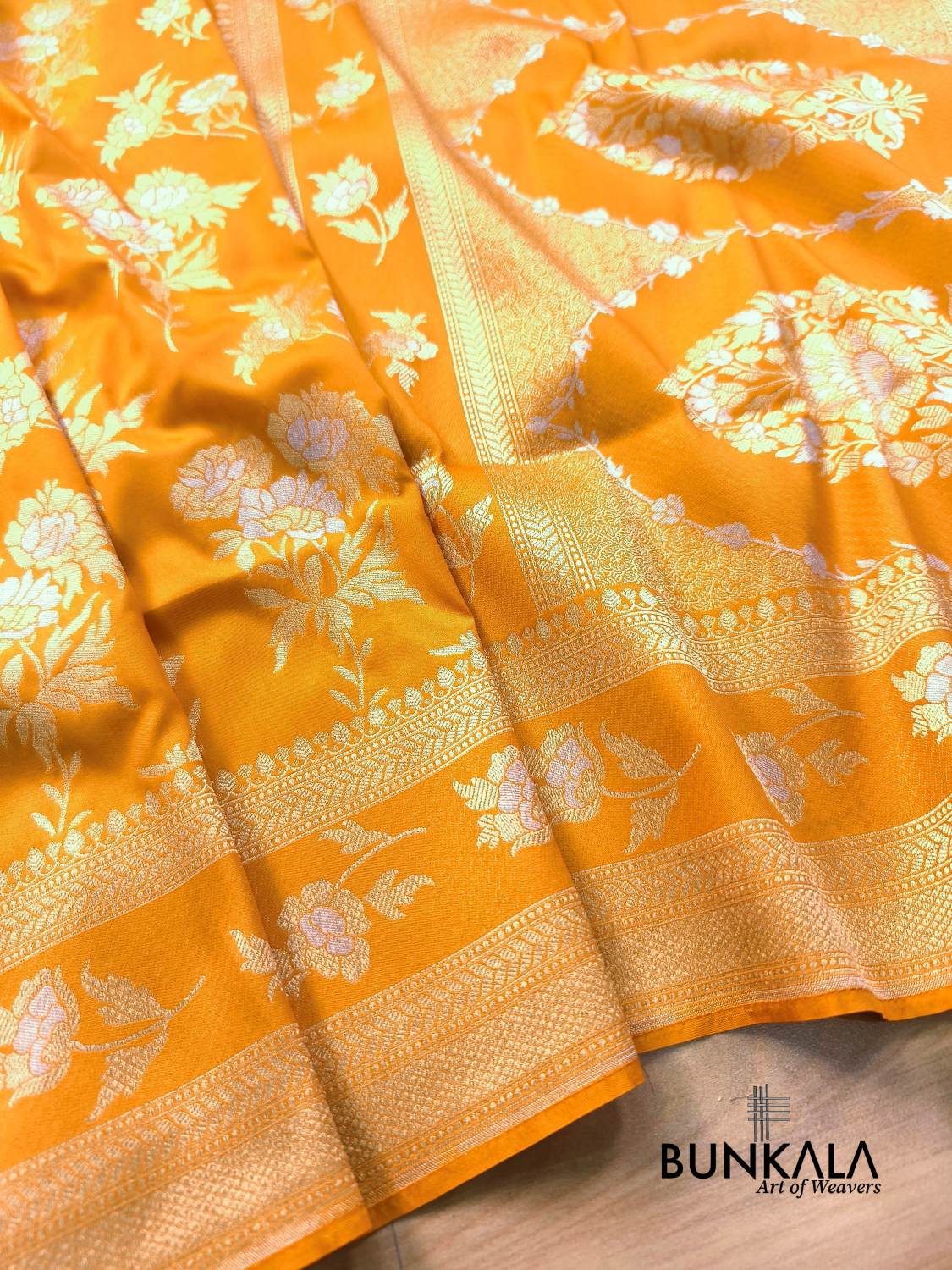 Bright Yellow Sona Rupa Floral Buta Banarasi Silk Saree