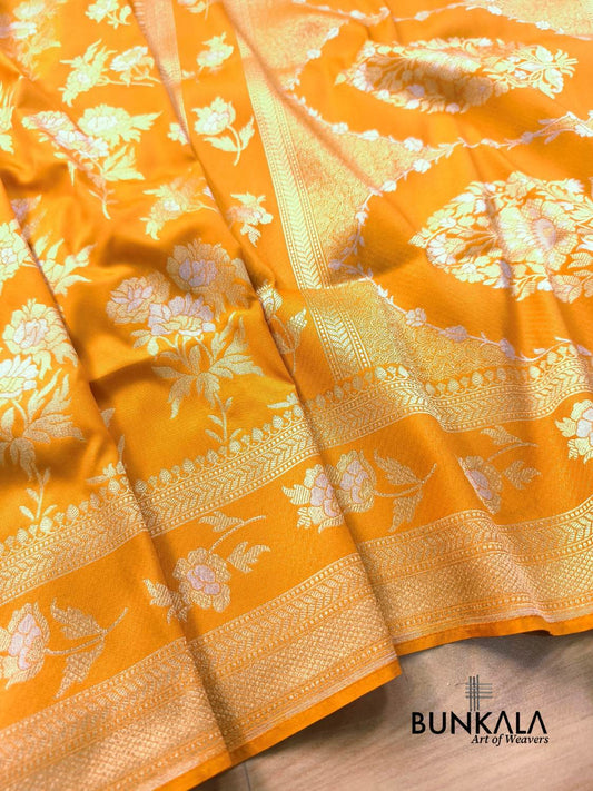 Bright Yellow Sona Rupa Floral Buta Banarasi Silk Saree
