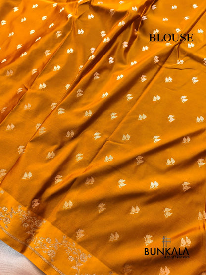 Burgundy with Mustard Contrast Buti Banarasi Mashru Silk Saree