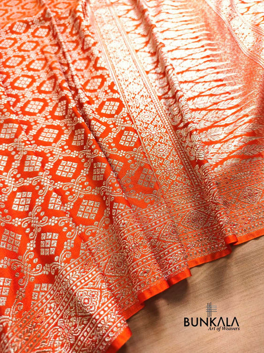 Burnt Orange Brocade Weaved Banarasi Mashru Silk Saree 