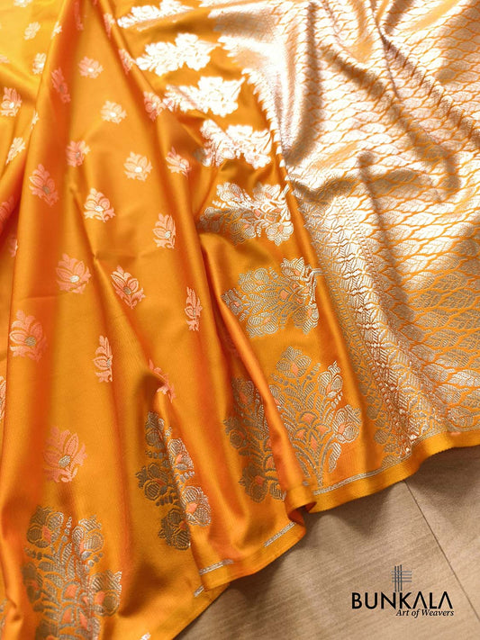 Burnt Orange Buti Jamewar Weaved Banarasi Mashru Silk Saree