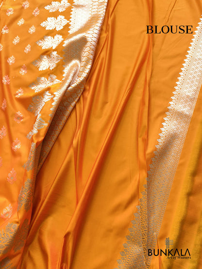 Burnt Orange Buti Jamewar Weaved Banarasi Mashru Silk Saree