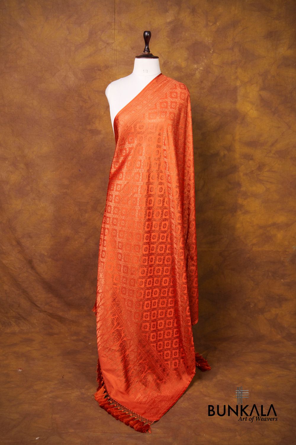 Burnt Orange Daimond Jaal Brocade Resham Weaved Banarasi Mashru Silk Dupatta