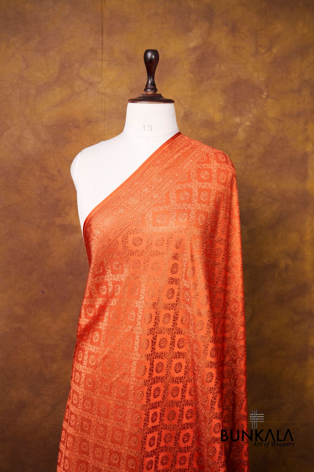 Burnt Orange Daimond Jaal Brocade Resham Weaved Banarasi Mashru Silk Dupatta