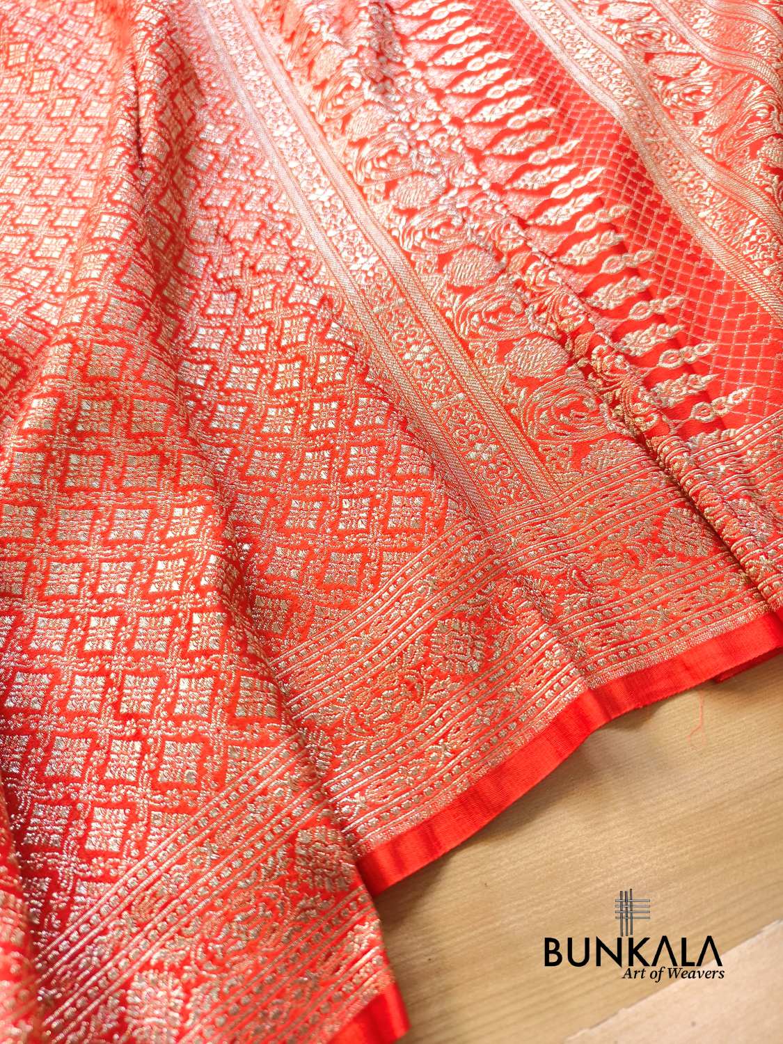 Burnt orange Brocade Weaved Banarasi Mashru Silk Saree
