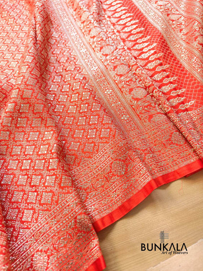 Burnt orange Brocade Weaved Banarasi Mashru Silk Saree